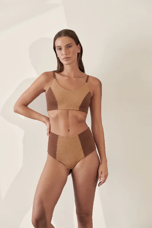 Contoured High Waisted Brief Organic Cotton Rib / Camel & Brown Contoured High Waisted Brief Organic Cotton Rib / Camel & Brown